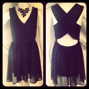 Vintage Black Mini Dress with Gold Dots